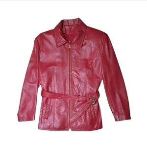Vintage 1970s Red Leather Moto Jacket Belted Women’s Small Petite | Di Capra Int